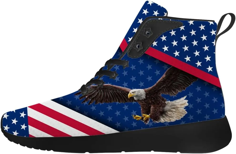American Flag Shoes for Men Women USA Flag High Top Sneakers Red White Blue Shoes Gifts for Patriots