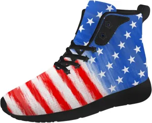 American Flag Shoes for Men Women USA Flag High Top Sneakers Red White Blue Shoes Gifts for Patriots