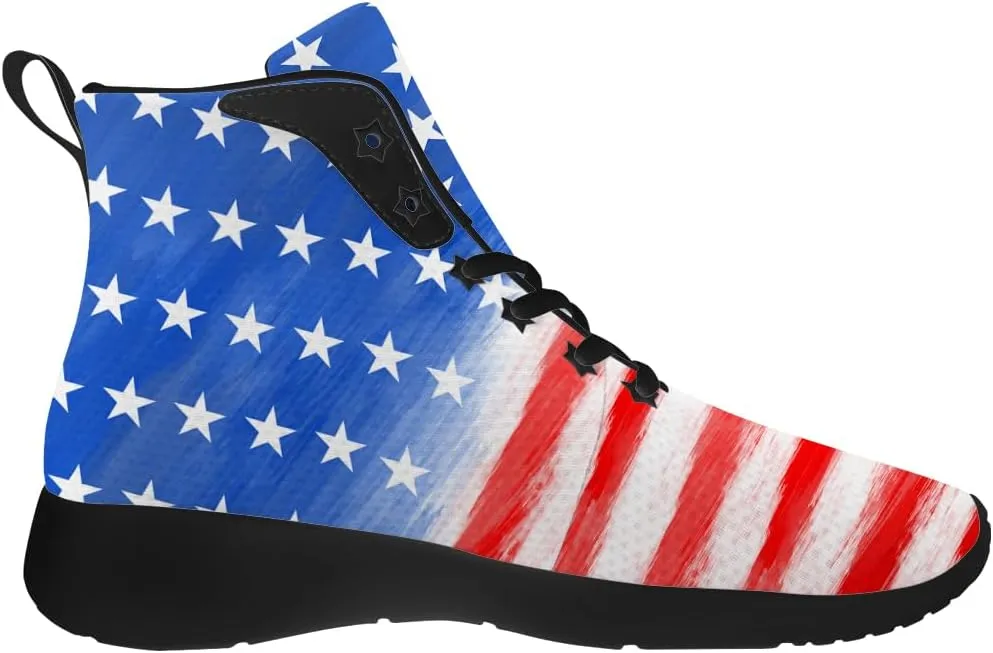 American Flag Shoes for Men Women USA Flag High Top Sneakers Red White Blue Shoes Gifts for Patriots