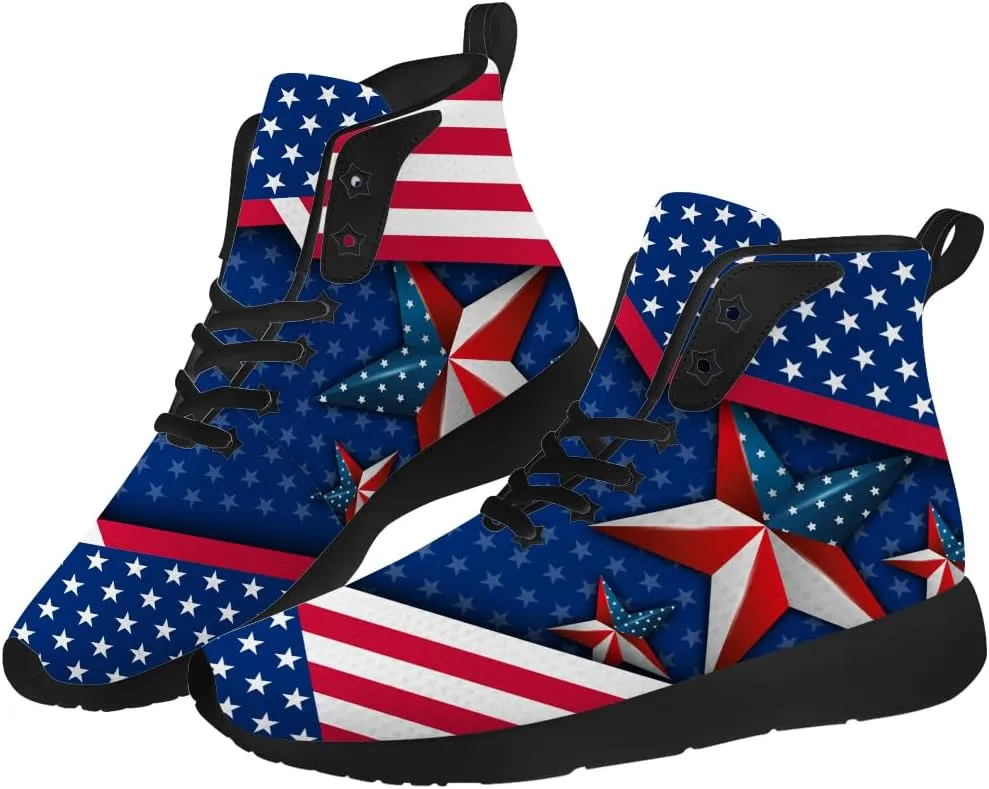 American Flag Shoes for Men Women USA Flag High Top Sneakers Red White Blue Shoes Gifts for Patriots
