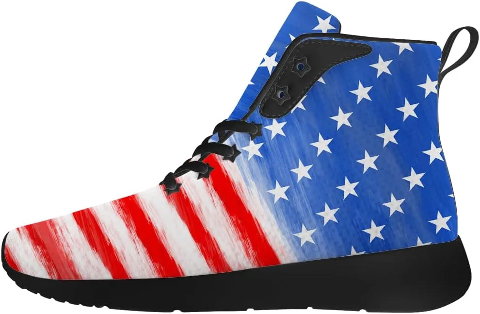 American Flag Shoes for Men Women USA Flag High Top Sneakers Red White Blue Shoes Gifts for Patriots