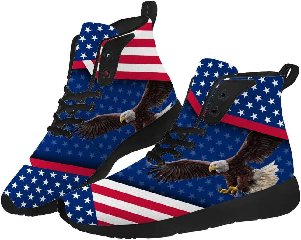 American Flag Shoes for Men Women USA Flag High Top Sneakers Red White Blue Shoes Gifts for Patriots