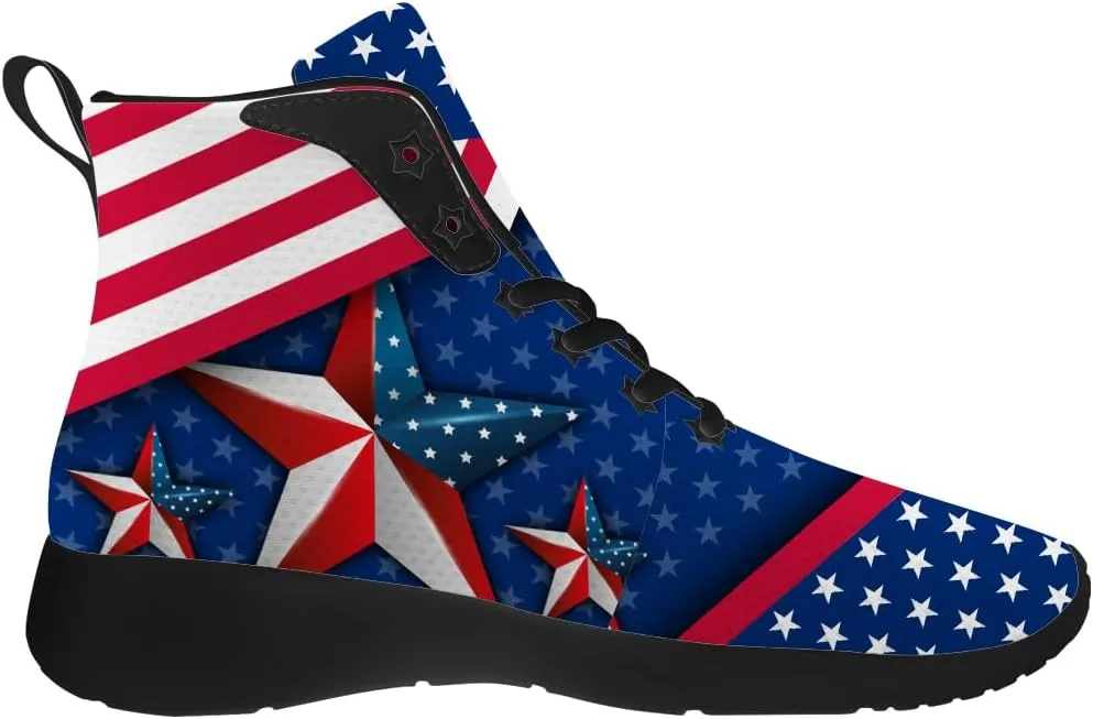 American Flag Shoes for Men Women USA Flag High Top Sneakers Red White Blue Shoes Gifts for Patriots