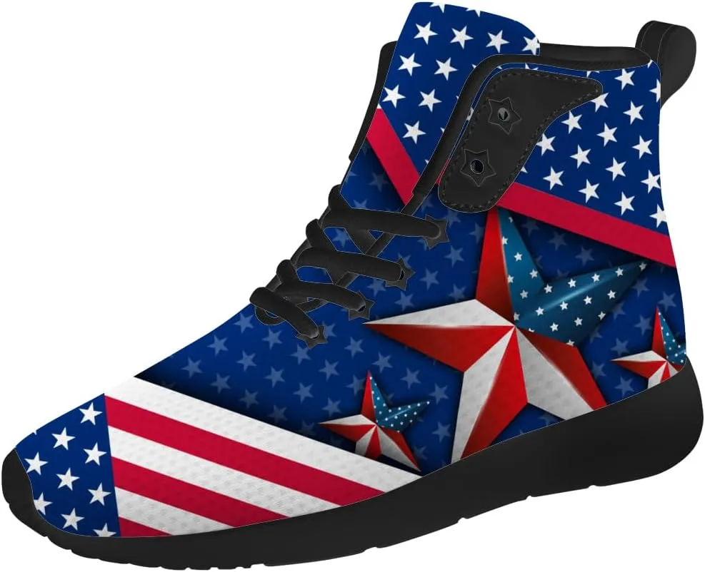 American Flag Shoes for Men Women USA Flag High Top Sneakers Red White Blue Shoes Gifts for Patriots
