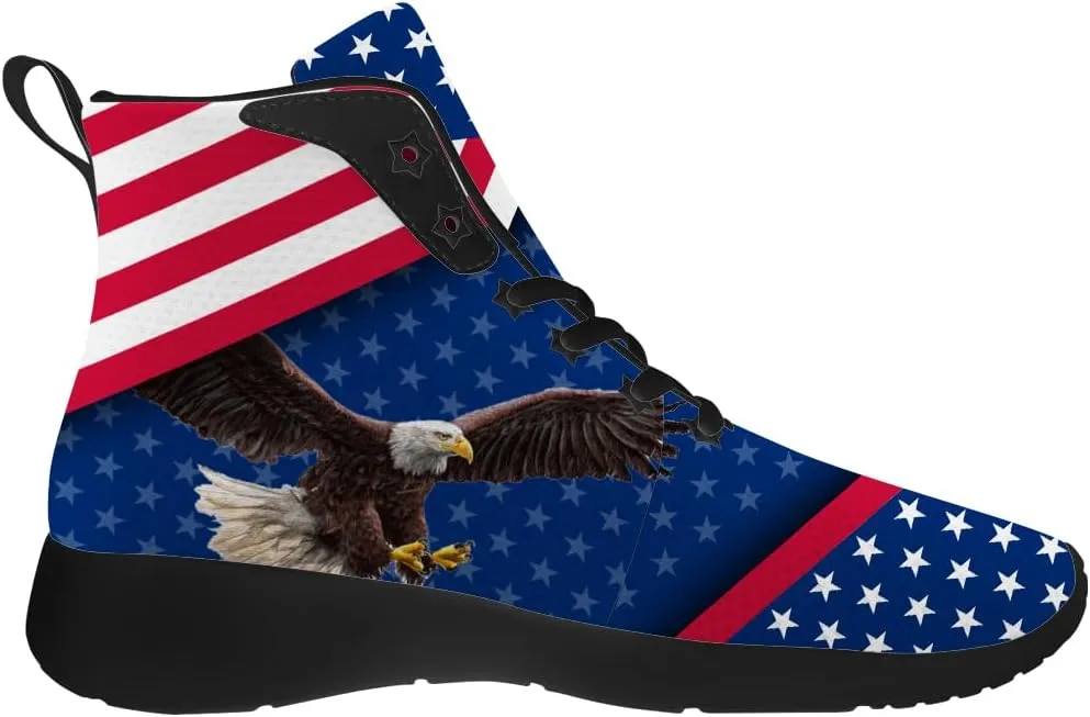 American Flag Shoes for Men Women USA Flag High Top Sneakers Red White Blue Shoes Gifts for Patriots