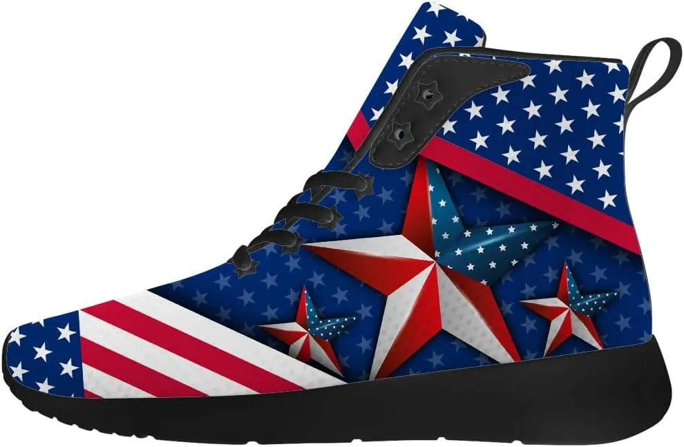 American Flag Shoes for Men Women USA Flag High Top Sneakers Red White Blue Shoes Gifts for Patriots