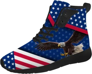 American Flag Shoes for Men Women USA Flag High Top Sneakers Red White Blue Shoes Gifts for Patriots