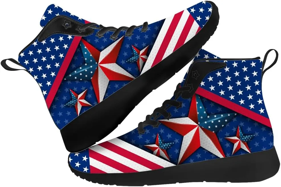 American Flag Shoes for Men Women USA Flag High Top Sneakers Red White Blue Shoes Gifts for Patriots
