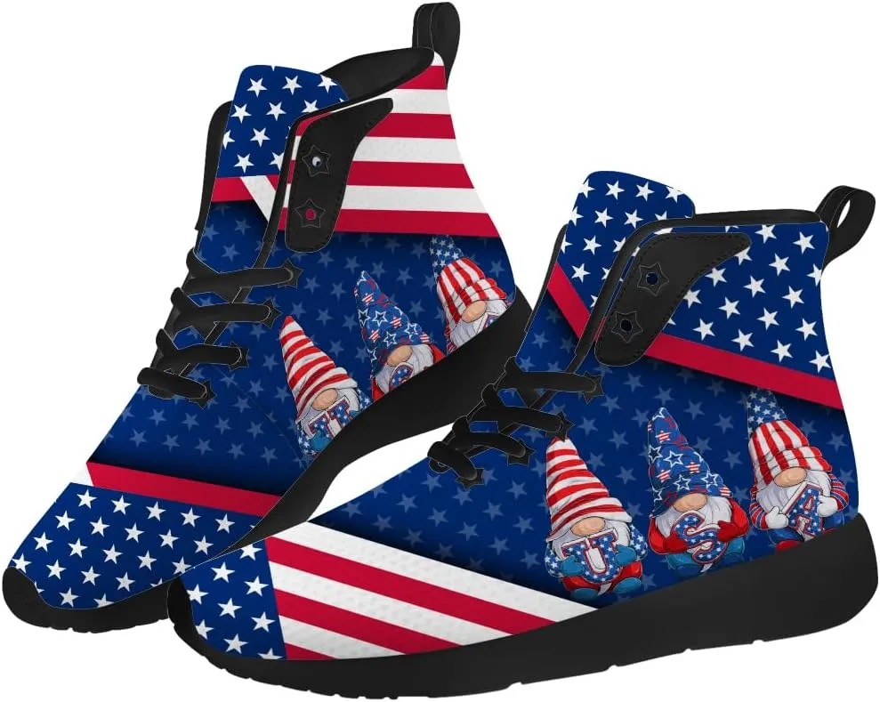 American Flag Shoes for Men Women USA Flag High Top Sneakers Red White Blue Shoes Gifts for Patriots