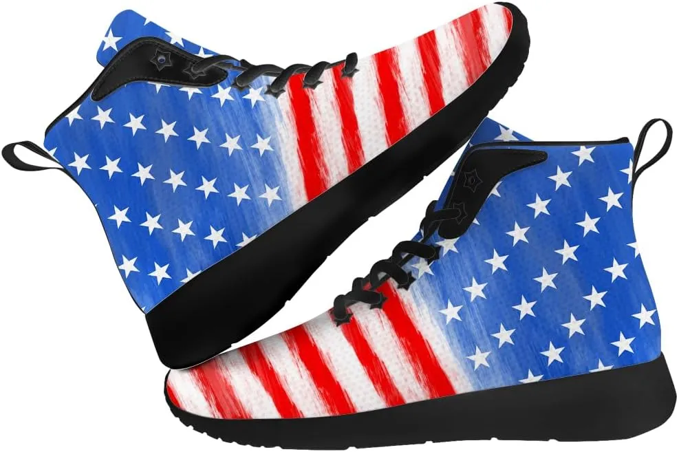 American Flag Shoes for Men Women USA Flag High Top Sneakers Red White Blue Shoes Gifts for Patriots