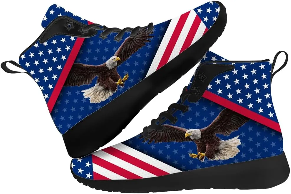American Flag Shoes for Men Women USA Flag High Top Sneakers Red White Blue Shoes Gifts for Patriots