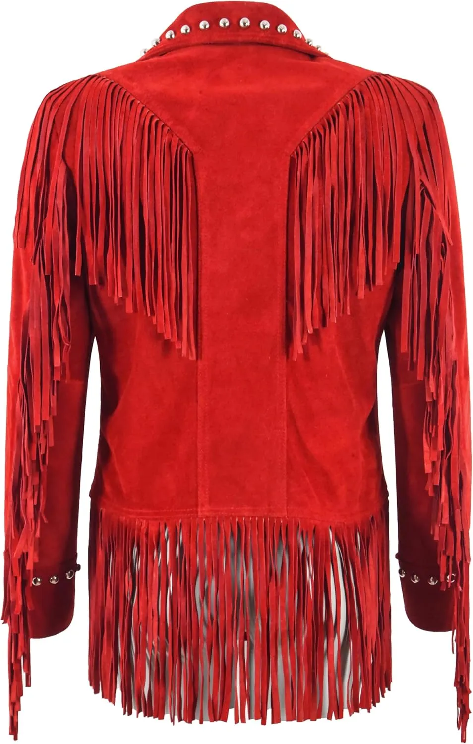 American Women's Western Long Fringes Studded Cow Suede Classic Leather Jacket 8771