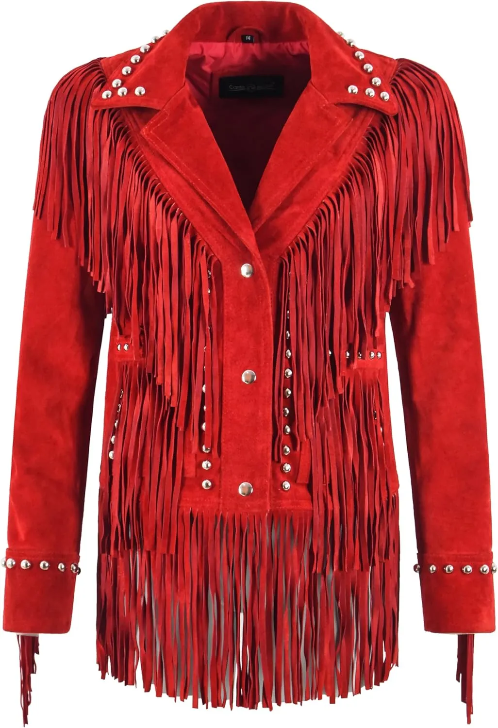 American Women's Western Long Fringes Studded Cow Suede Classic Leather Jacket 8771