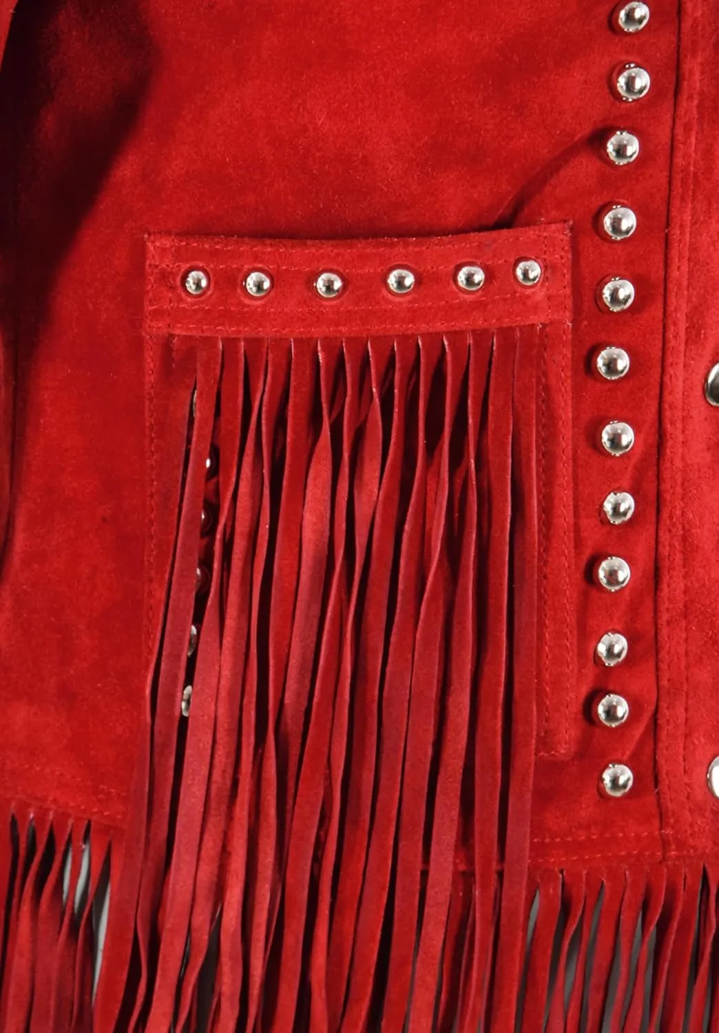 American Women's Western Long Fringes Studded Cow Suede Classic Leather Jacket 8771