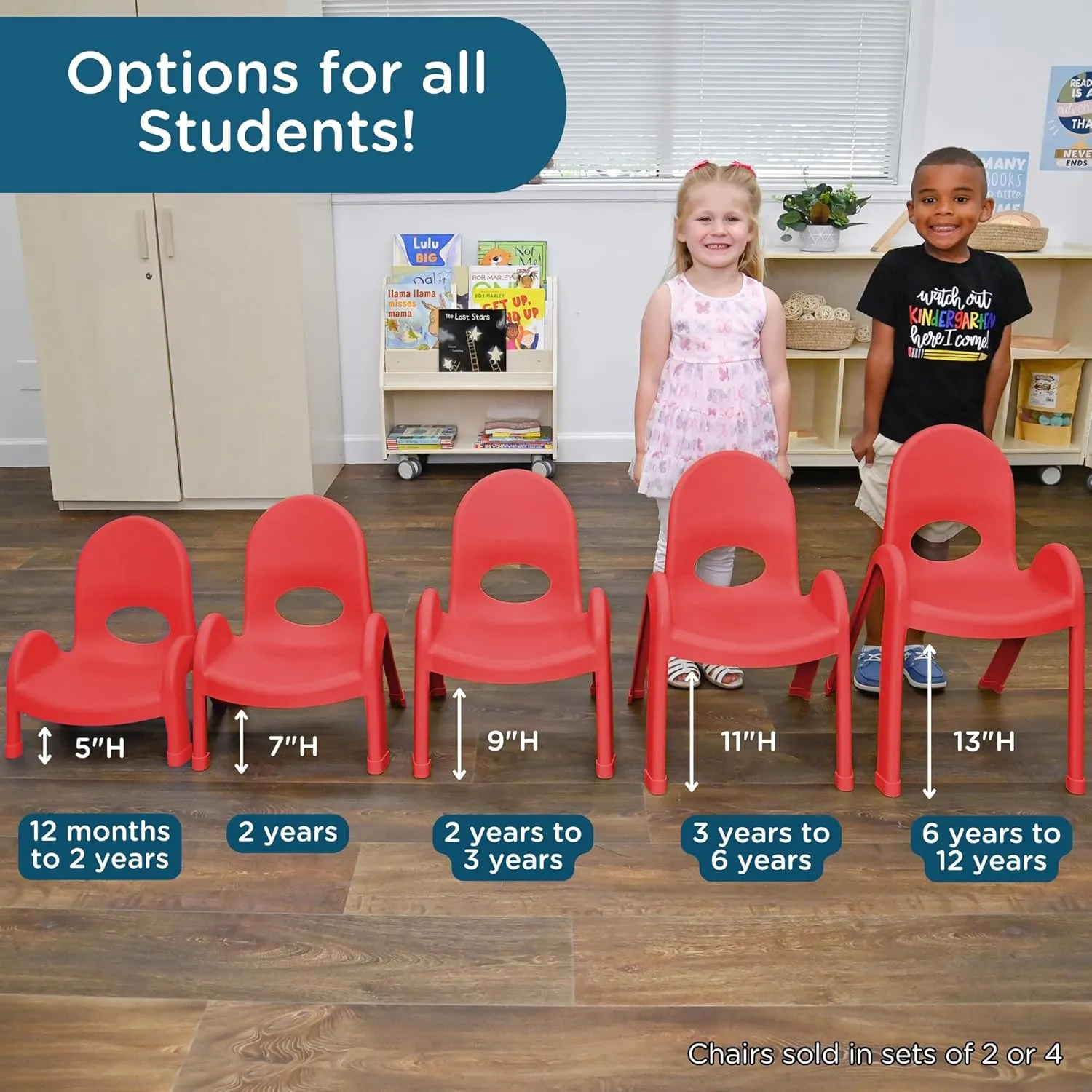 Angeles Value Stack 7" Child Chair, Candy Apple Red, 4 Pack, Stackable Ergonomic Seating Solution for Classrooms and Homeschools
