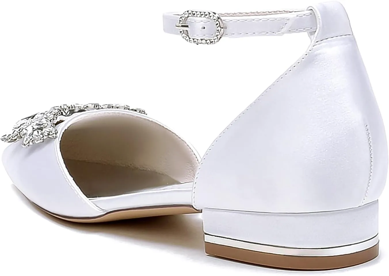 Ankle Strap Buckle Dress Lace Shoes for Bride Pearl Flower Pointed Toe Wedding Shoes Rhinestones Prom Shoes