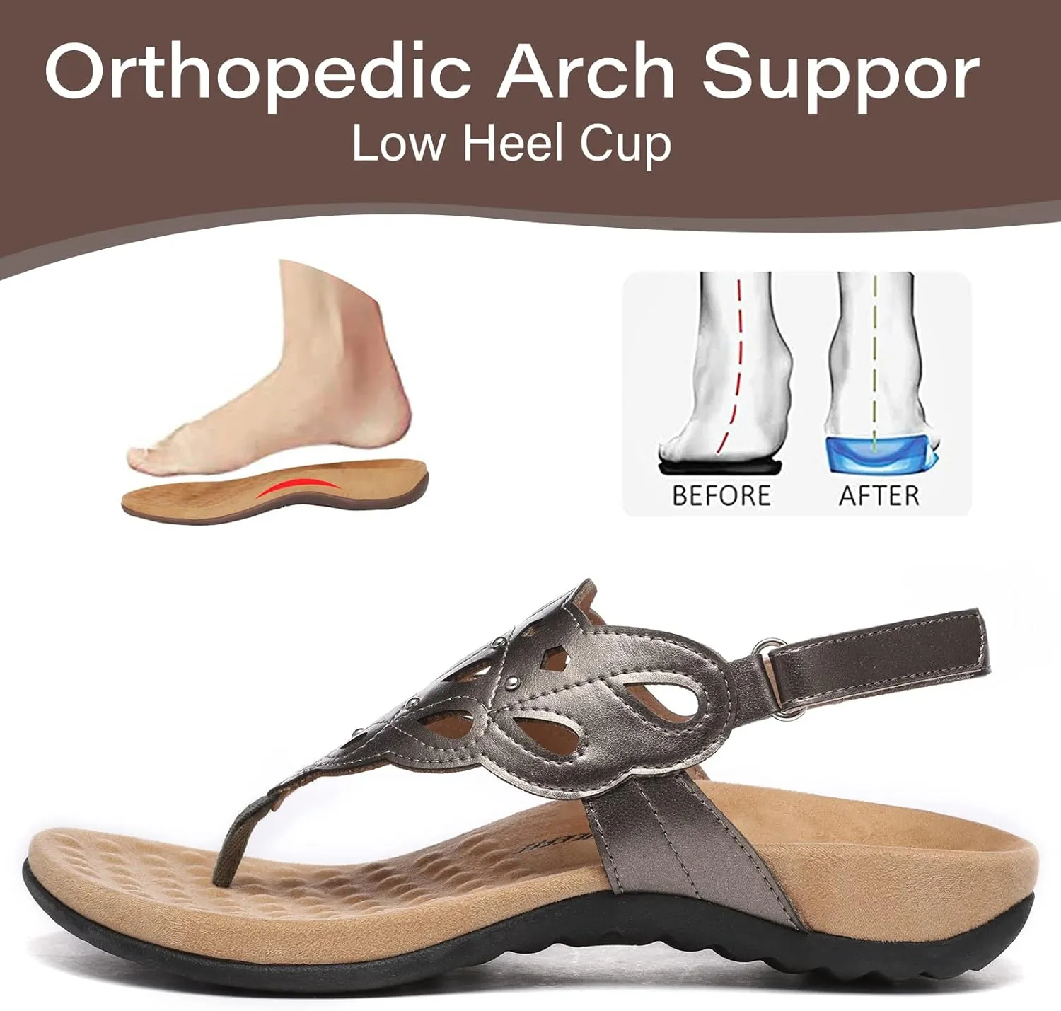 Athlefit Women's Arch Support Orthotic Sandals Comfortable Walking Orthopedic Thong Sandals