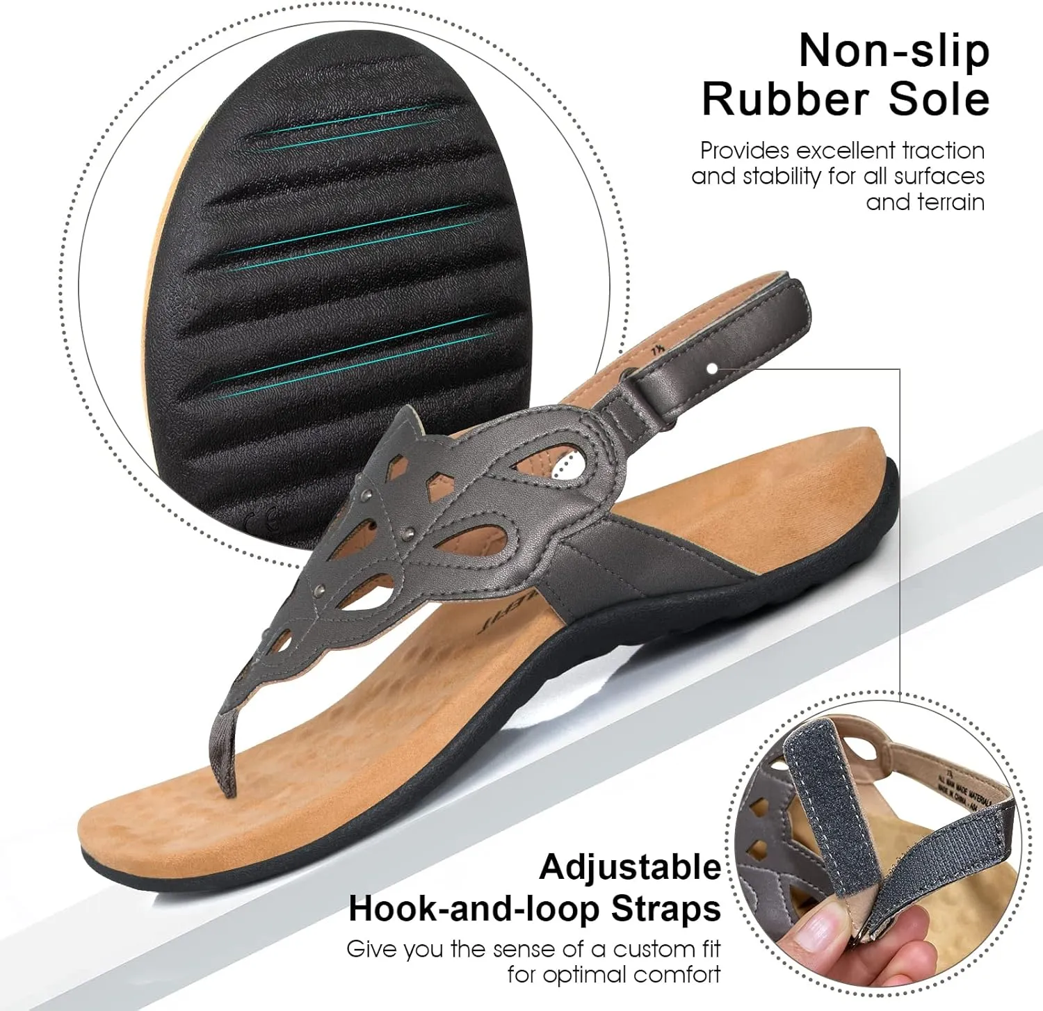 Athlefit Women's Arch Support Orthotic Sandals Comfortable Walking Orthopedic Thong Sandals