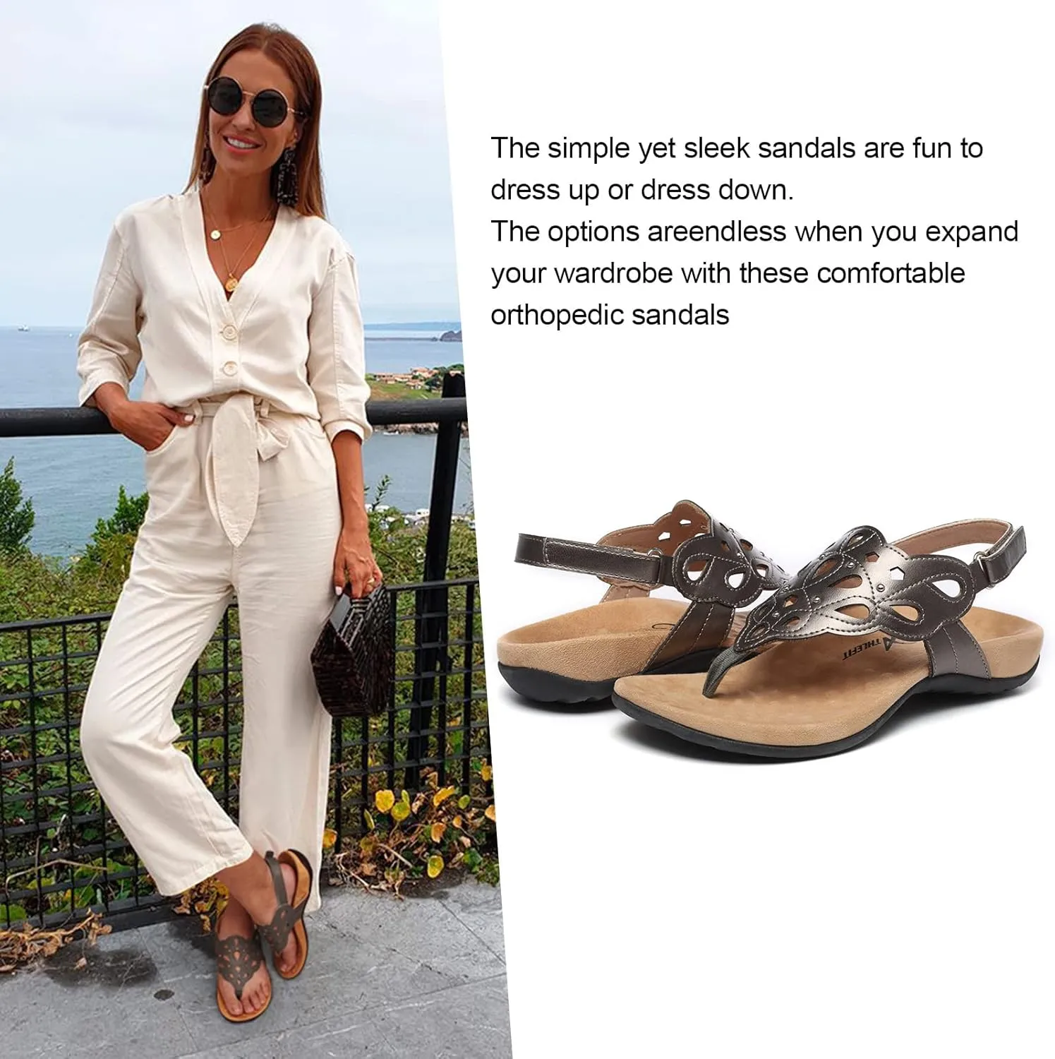 Athlefit Women's Arch Support Orthotic Sandals Comfortable Walking Orthopedic Thong Sandals
