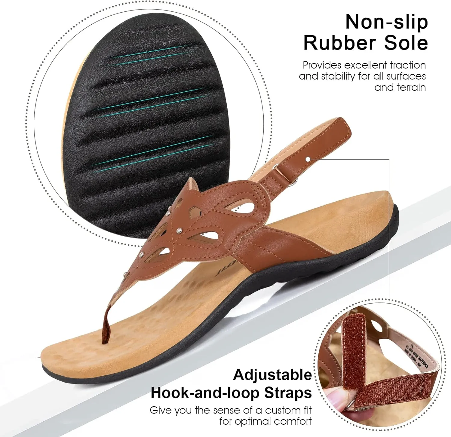 Athlefit Women's Arch Support Orthotic Sandals Comfortable Walking Orthopedic Thong Sandals