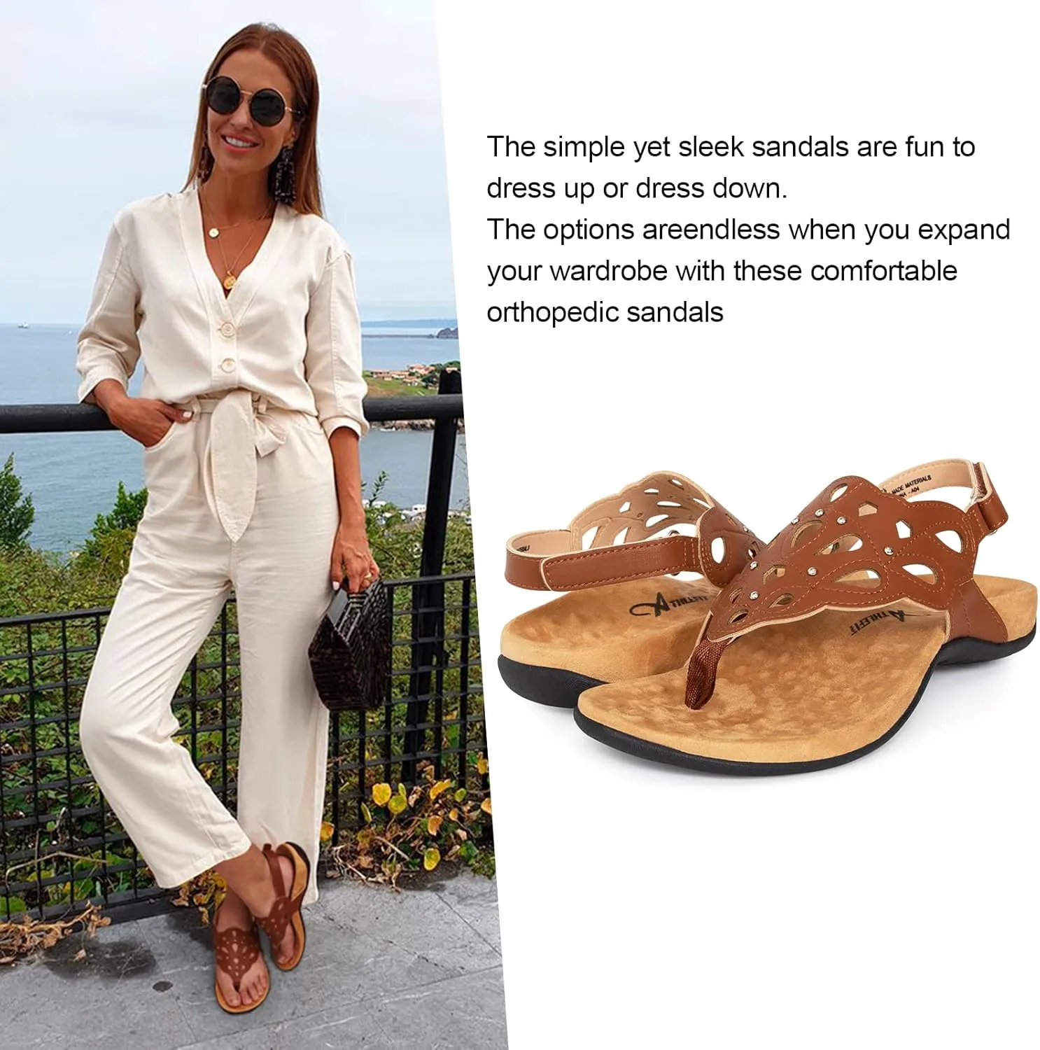 Athlefit Women's Arch Support Orthotic Sandals Comfortable Walking Orthopedic Thong Sandals