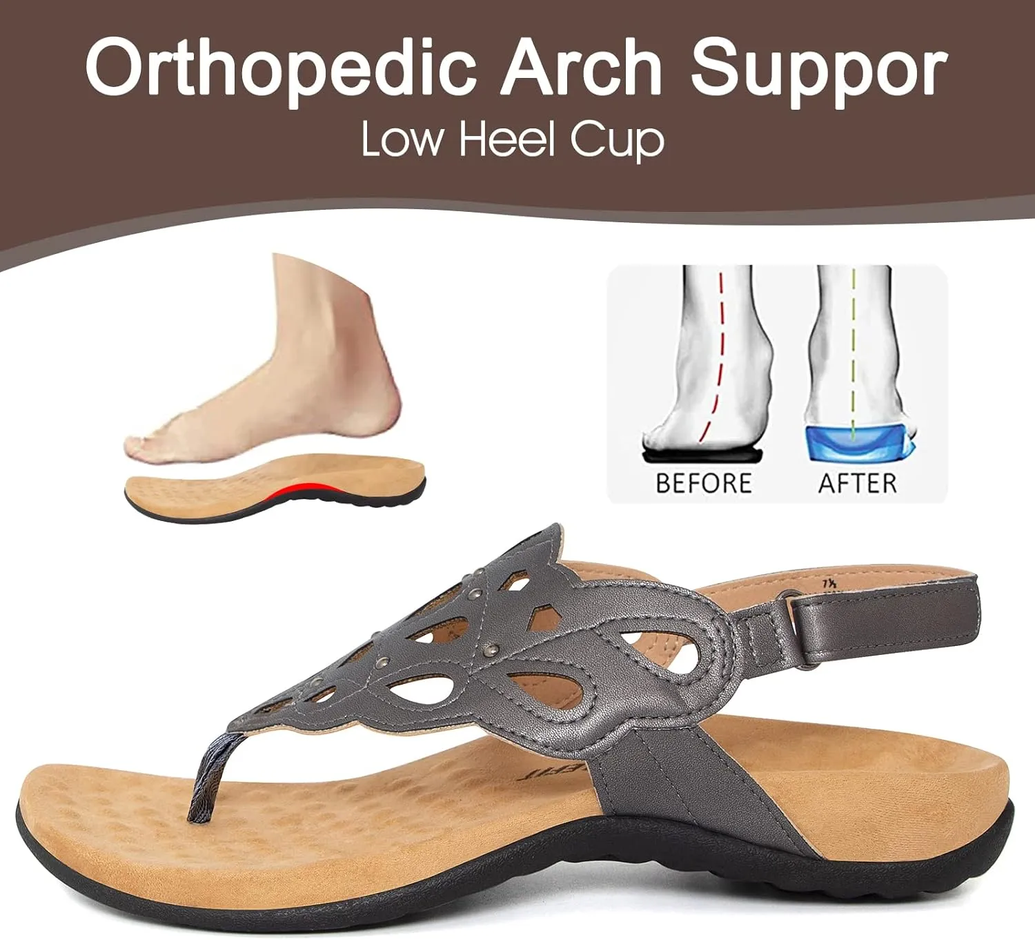 Athlefit Women's Arch Support Orthotic Sandals Comfortable Walking Orthopedic Thong Sandals