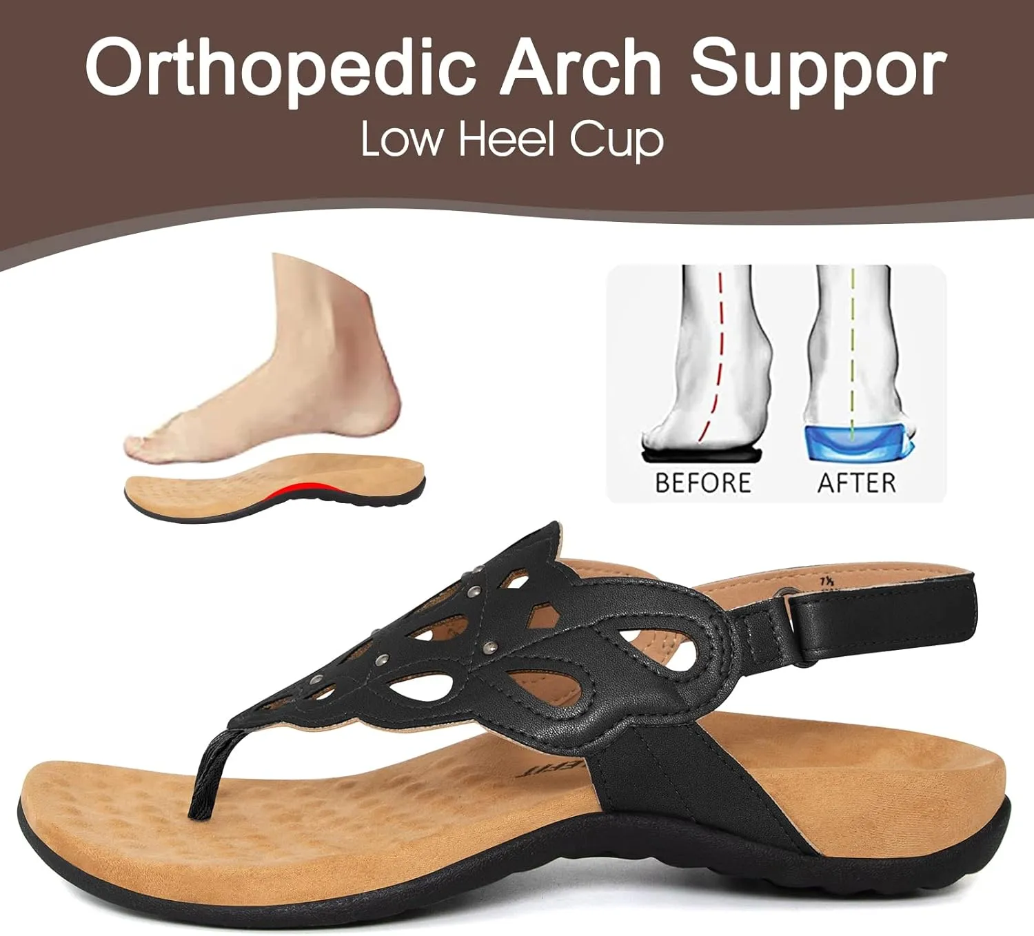Athlefit Women's Arch Support Orthotic Sandals Comfortable Walking Orthopedic Thong Sandals