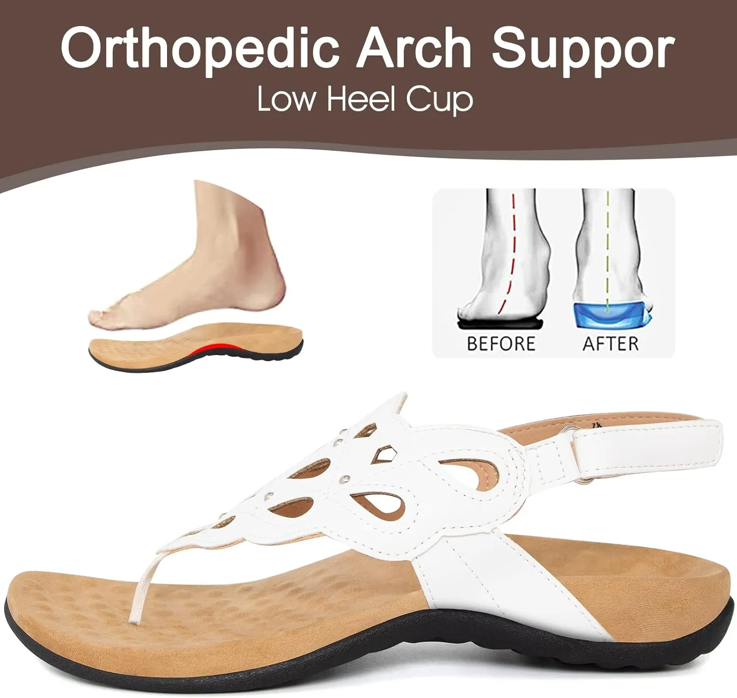 Athlefit Women's Arch Support Orthotic Sandals Comfortable Walking Orthopedic Thong Sandals