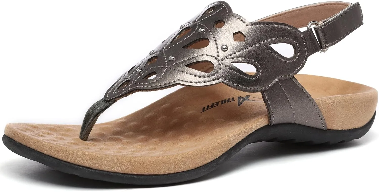 Athlefit Women's Arch Support Orthotic Sandals Comfortable Walking Orthopedic Thong Sandals