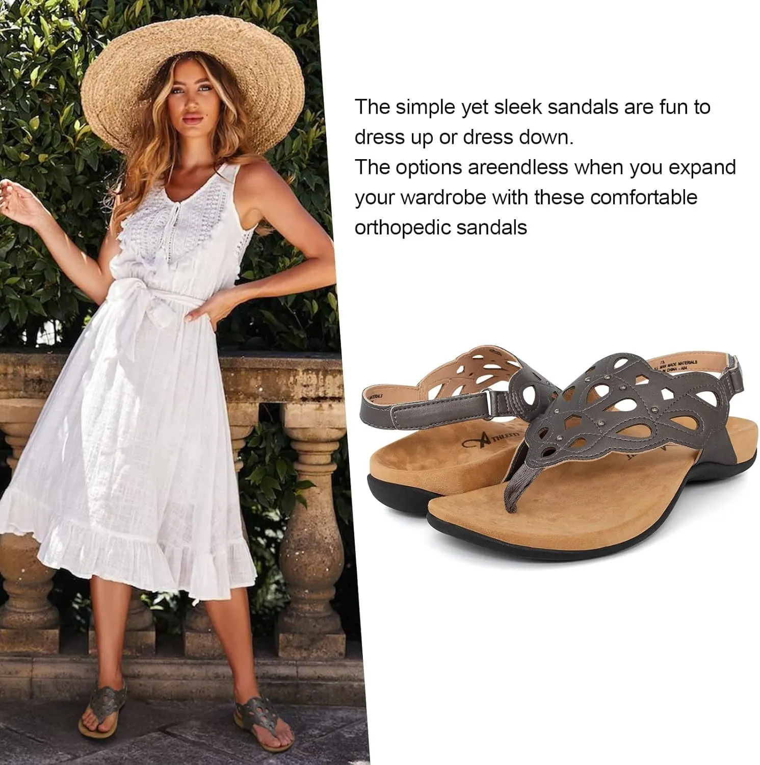 Athlefit Women's Arch Support Orthotic Sandals Comfortable Walking Orthopedic Thong Sandals