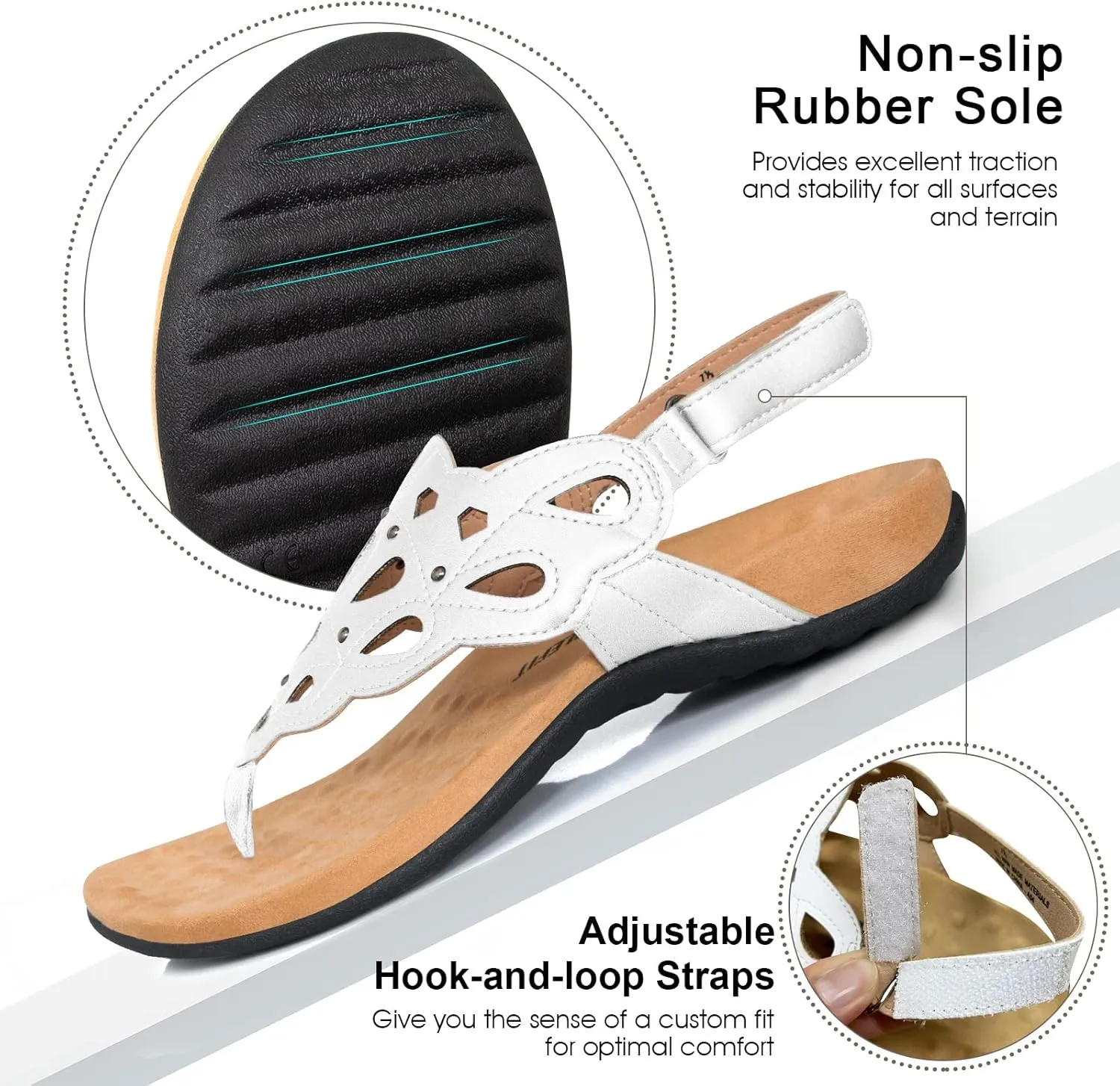 Athlefit Women's Arch Support Orthotic Sandals Comfortable Walking Orthopedic Thong Sandals