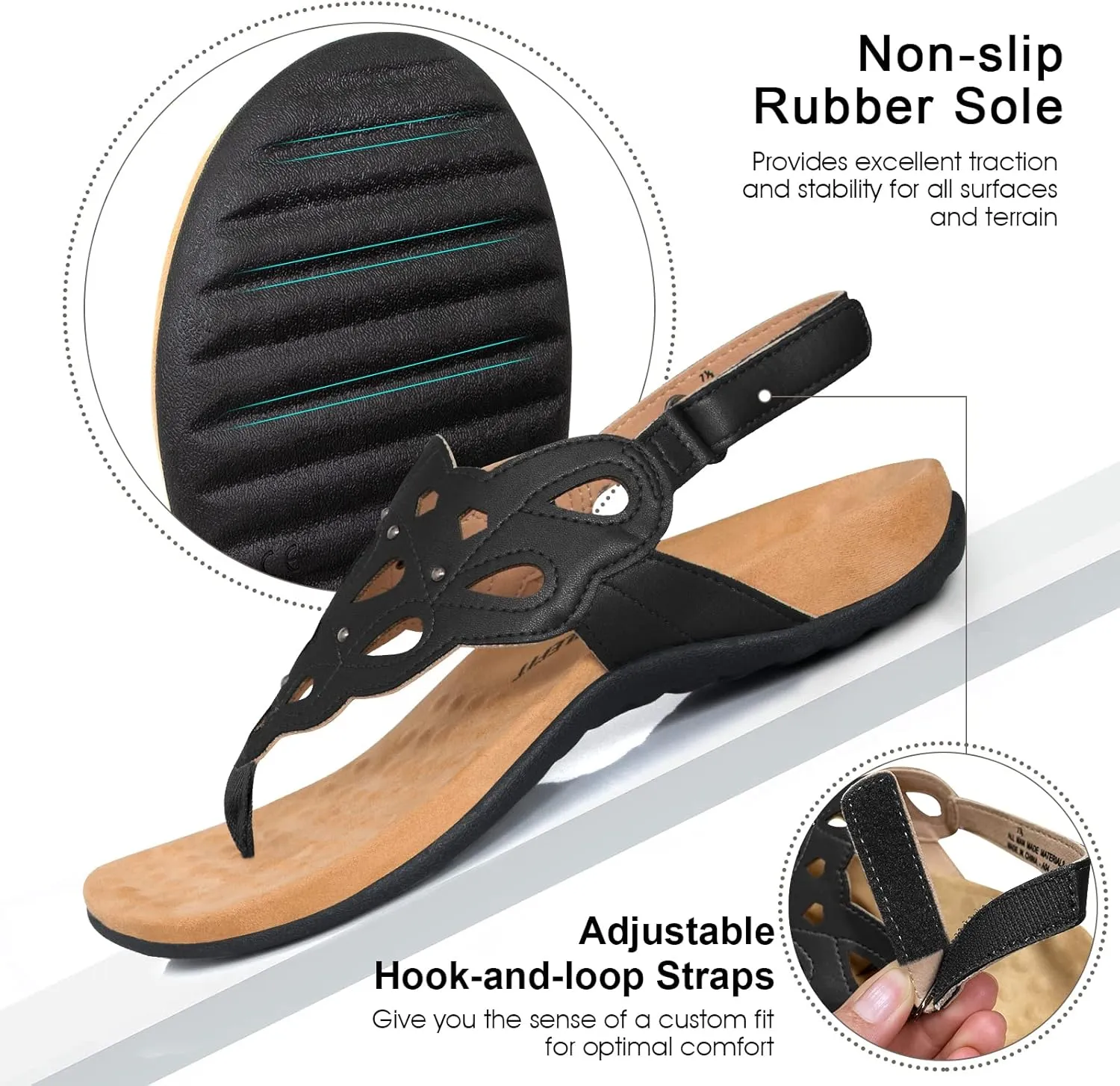 Athlefit Women's Arch Support Orthotic Sandals Comfortable Walking Orthopedic Thong Sandals