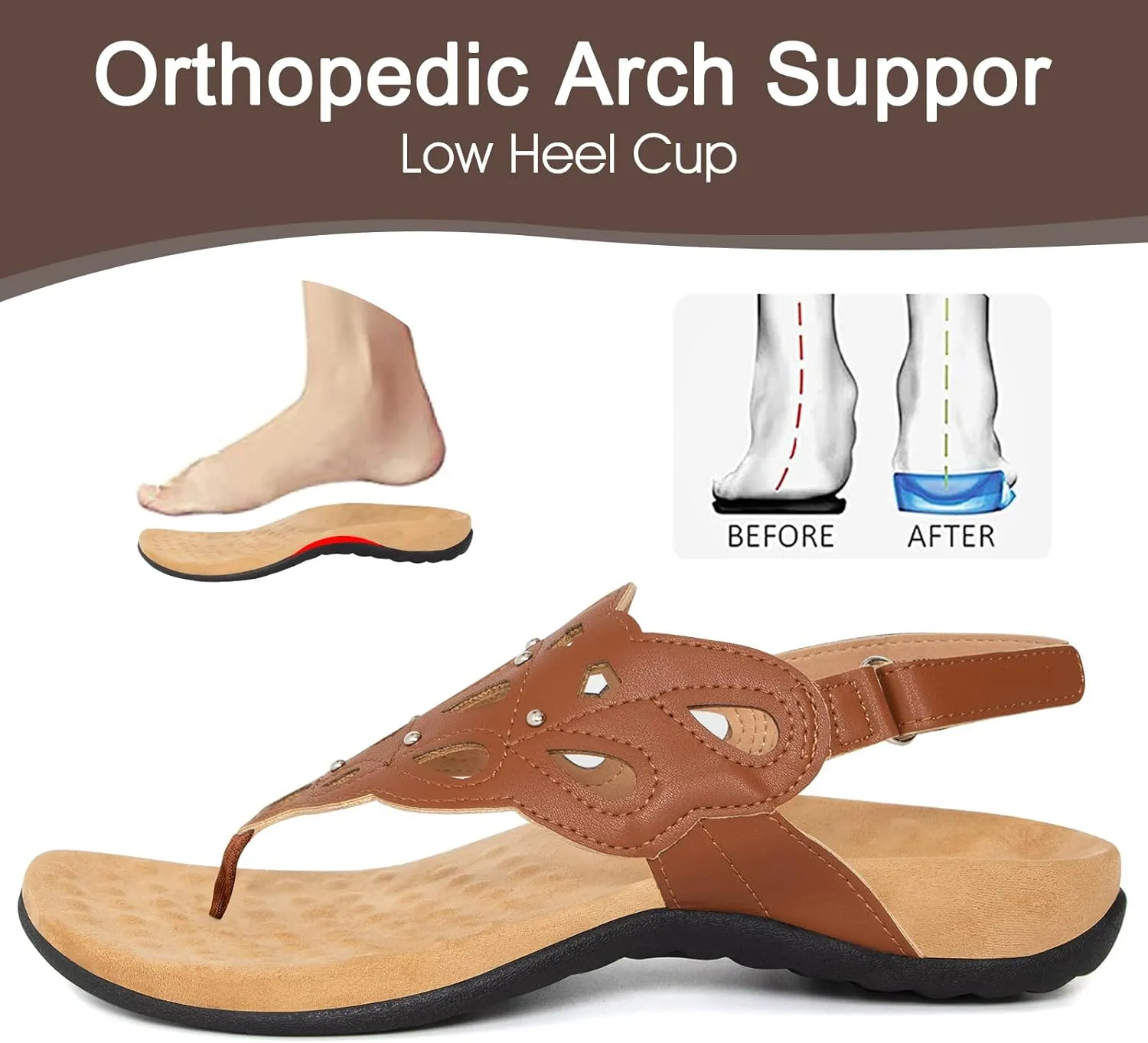 Athlefit Women's Arch Support Orthotic Sandals Comfortable Walking Orthopedic Thong Sandals