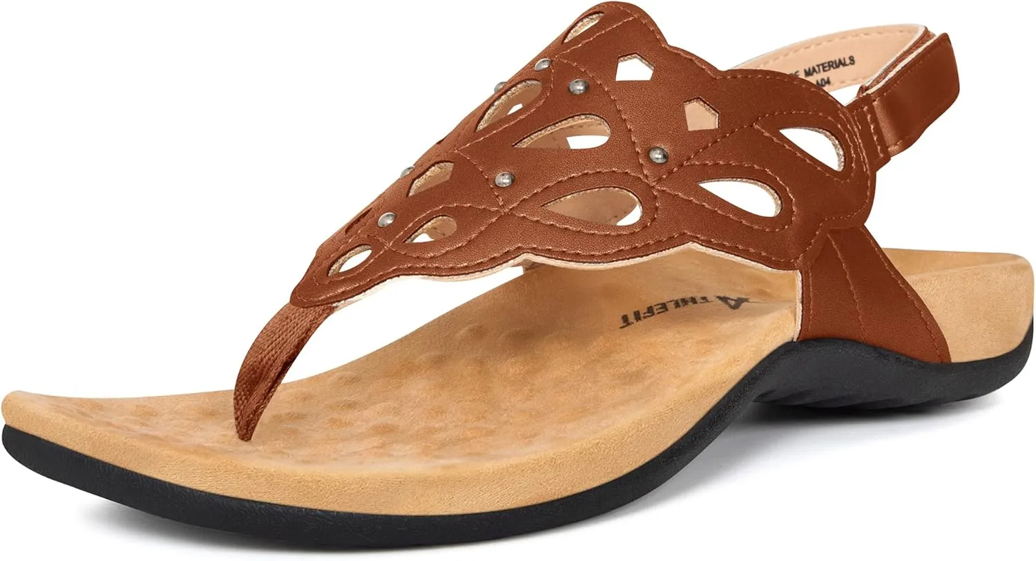 Athlefit Women's Arch Support Orthotic Sandals Comfortable Walking Orthopedic Thong Sandals