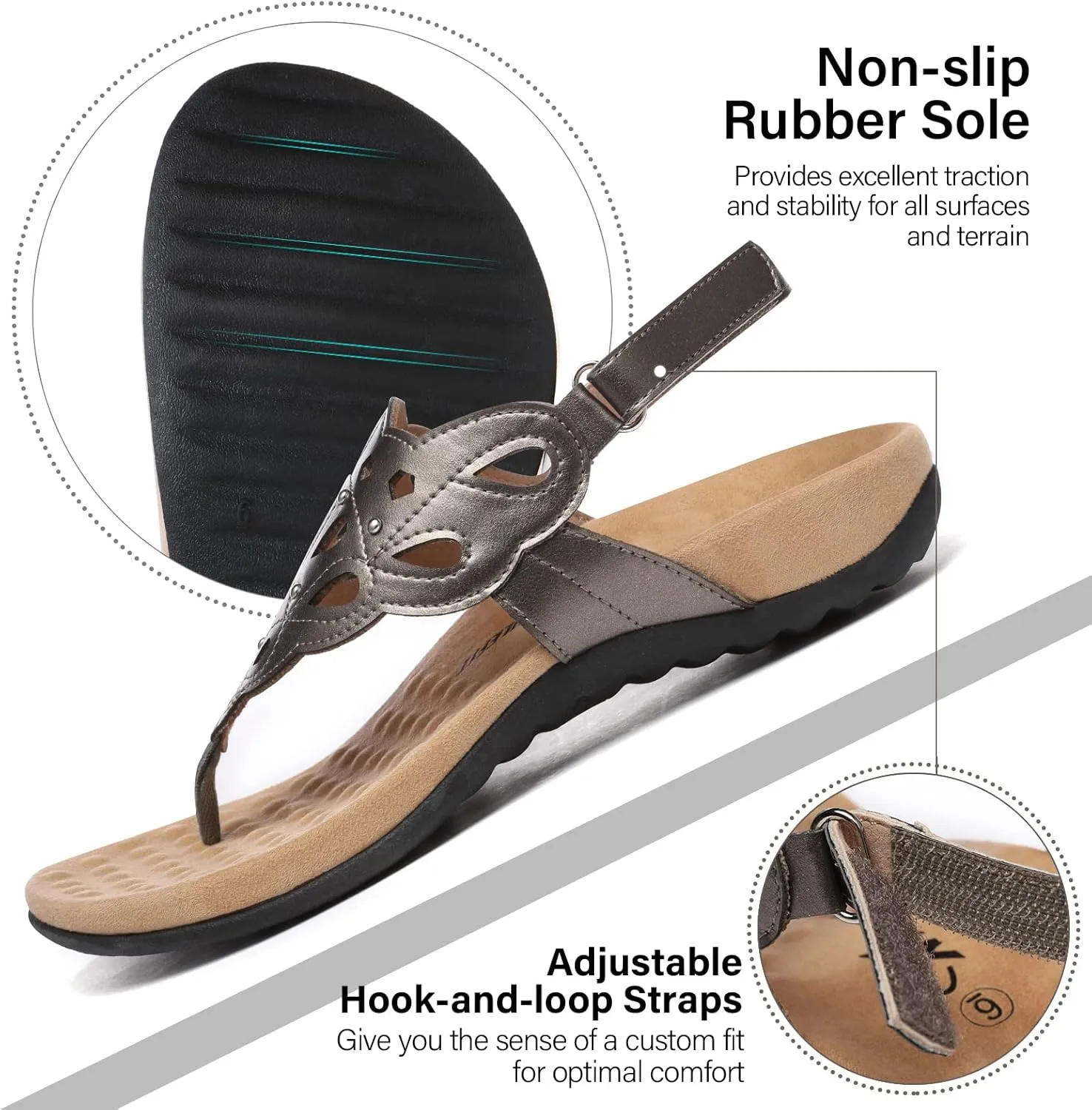 Athlefit Women's Arch Support Orthotic Sandals Comfortable Walking Orthopedic Thong Sandals