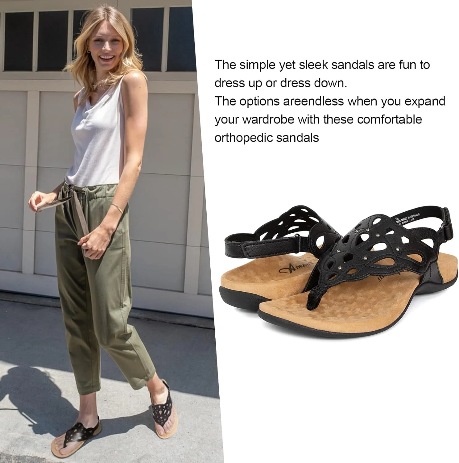Athlefit Women's Arch Support Orthotic Sandals Comfortable Walking Orthopedic Thong Sandals