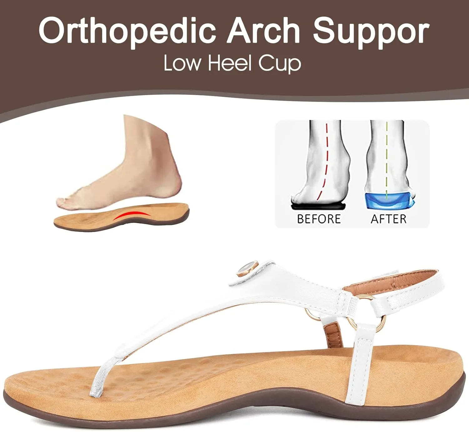 Athlefit Women's Comfortable Orthopedic Sandals Thong Dressy T-Strap Orthotic Casual Summer Arch Support Sandals