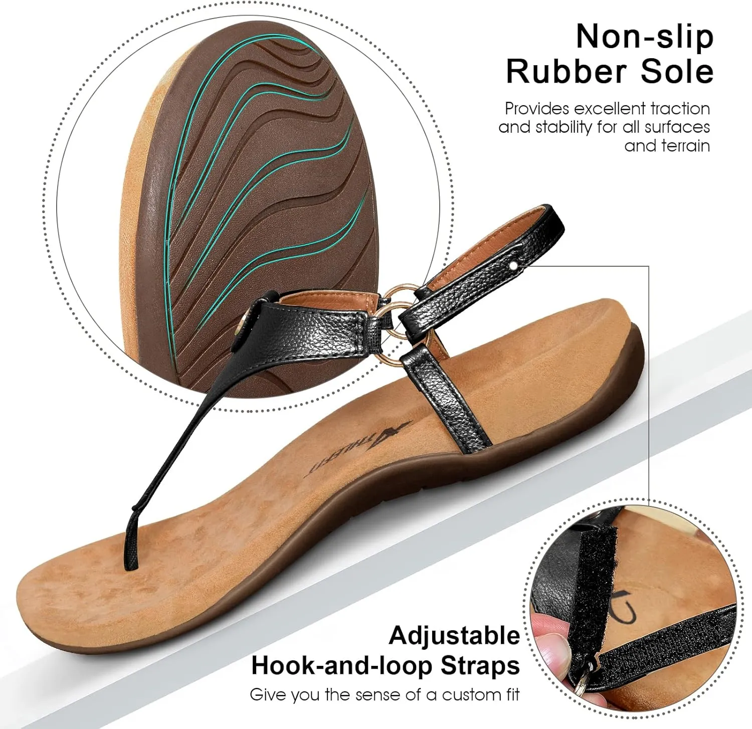 Athlefit Women's Comfortable Orthopedic Sandals Thong Dressy T-Strap Orthotic Casual Summer Arch Support Sandals
