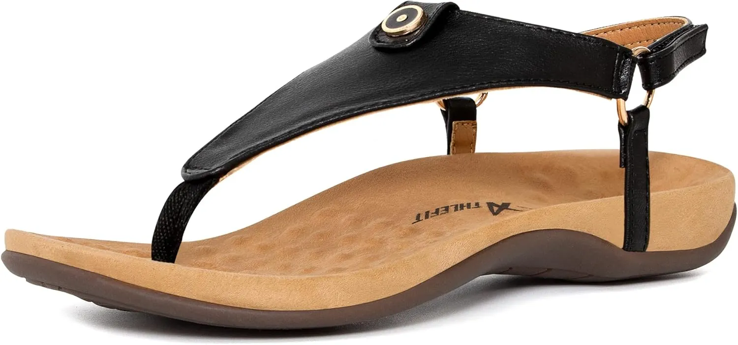 Athlefit Women's Comfortable Orthopedic Sandals Thong Dressy T-Strap Orthotic Casual Summer Arch Support Sandals
