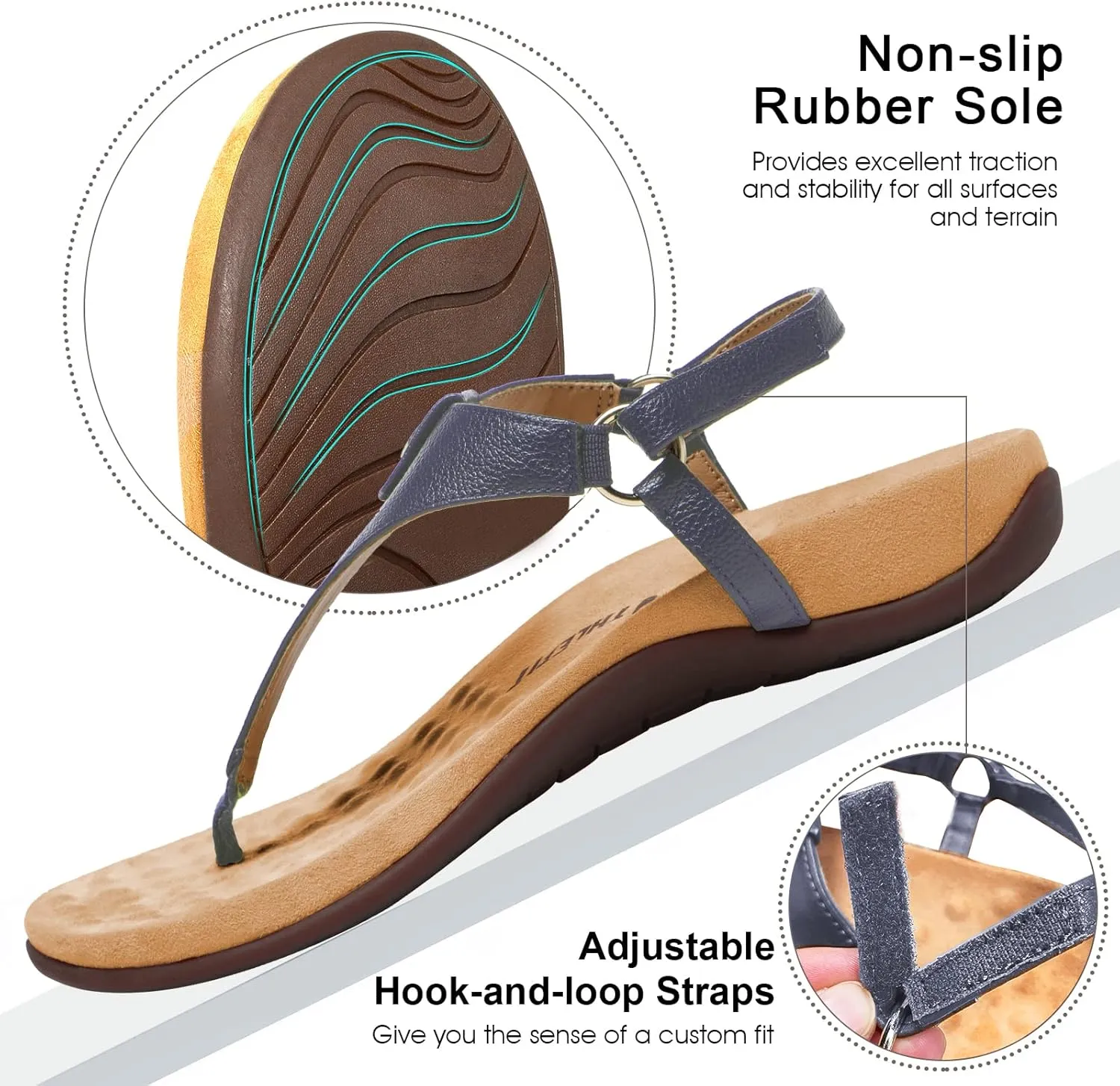 Athlefit Women's Comfortable Orthopedic Sandals Thong Dressy T-Strap Orthotic Casual Summer Arch Support Sandals