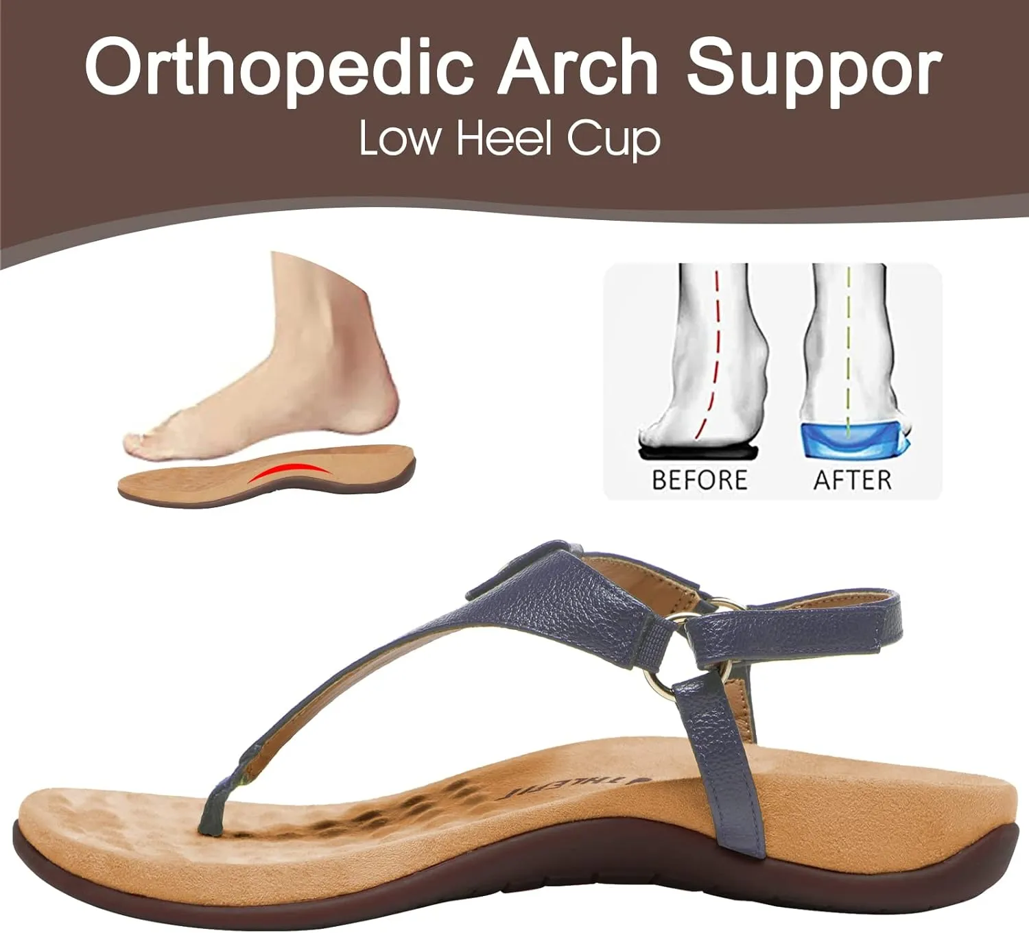Athlefit Women's Comfortable Orthopedic Sandals Thong Dressy T-Strap Orthotic Casual Summer Arch Support Sandals
