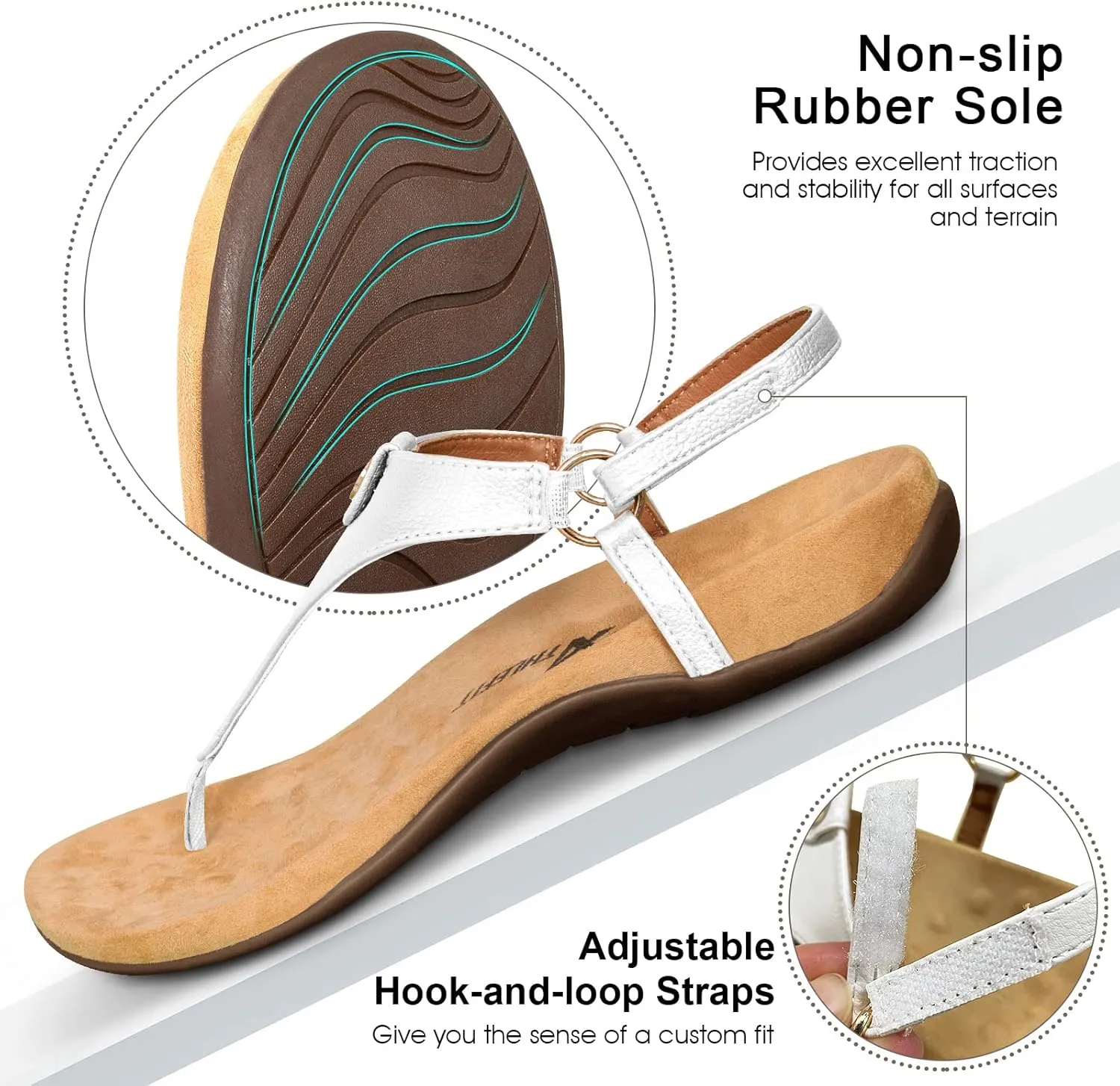Athlefit Women's Comfortable Orthopedic Sandals Thong Dressy T-Strap Orthotic Casual Summer Arch Support Sandals