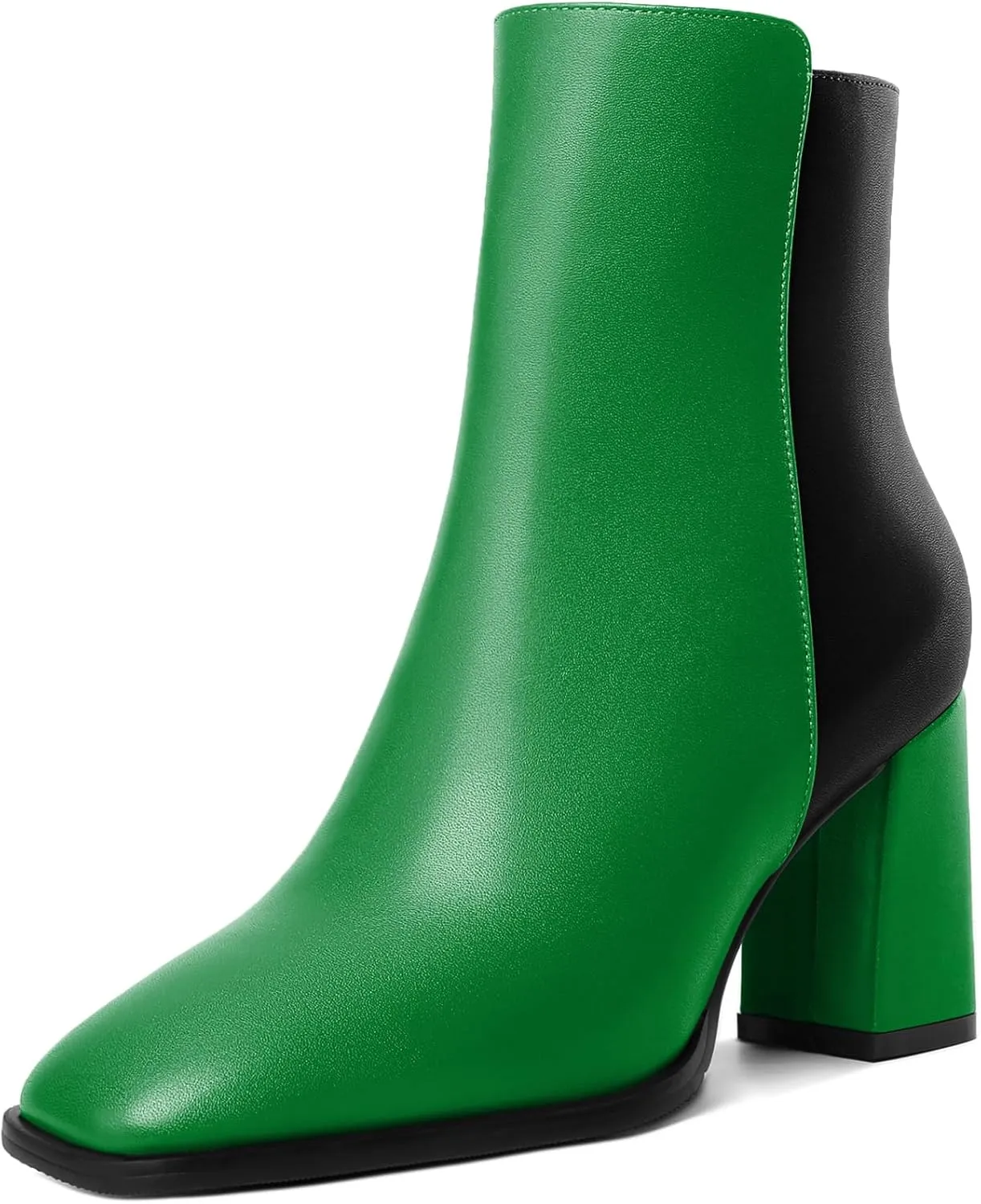 AUMOTED Chunky High Block Women Ankle Boots Square Toe Warm Short Boots Side Zipper Winter Booties Shoes 3.4 Inches
