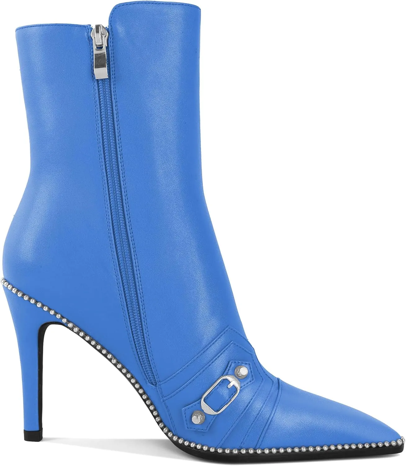 AUMOTED Pointed Toe Side Zipper Stiletto High Heel Buckle Ankle Boots for Women Sexy Mid Calf Booties 3.7 Inches Beaded Boots