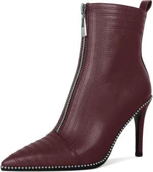 AUMOTED Women Fashion Pointed Toe Heel Boots Sexy Zip Ankle Stilettos Booties with Beaded Boots Party Dress Embroidery High Heels 3.7 Inch