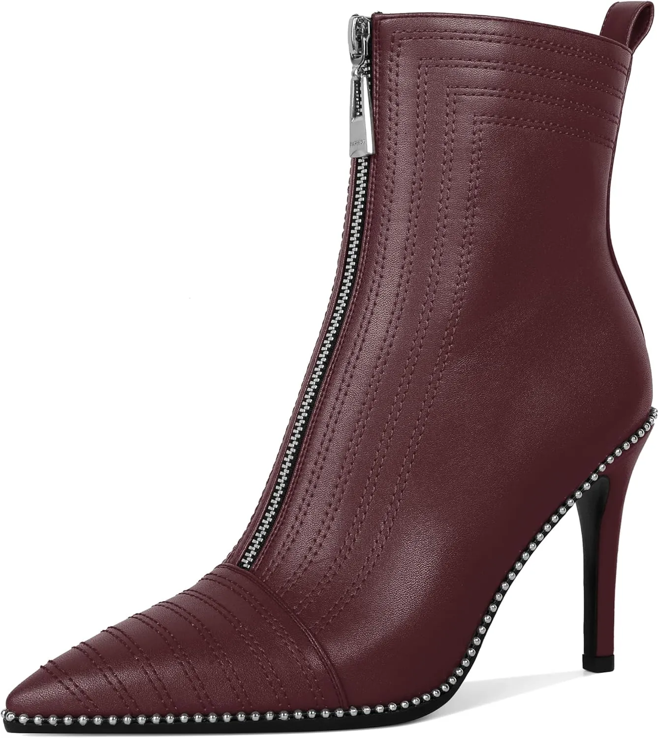 AUMOTED Women Fashion Pointed Toe Heel Boots Sexy Zip Ankle Stilettos Booties with Beaded Boots Party Dress Embroidery High Heels 3.7 Inch