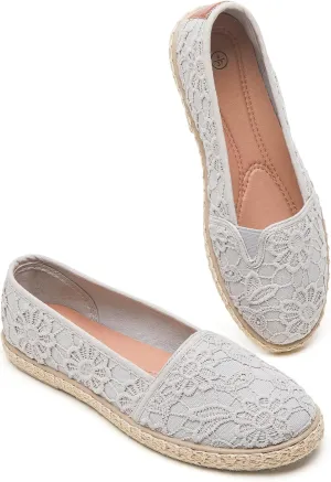 BABUDOG Women's Black Flats with Flower Embroideried,White Lace Ballet Flats,Comfortable Dress Flats