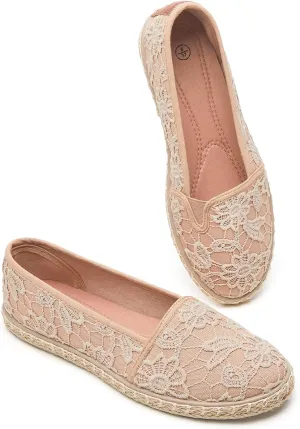 BABUDOG Women's Black Flats with Flower Embroideried,White Lace Ballet Flats,Comfortable Dress Flats