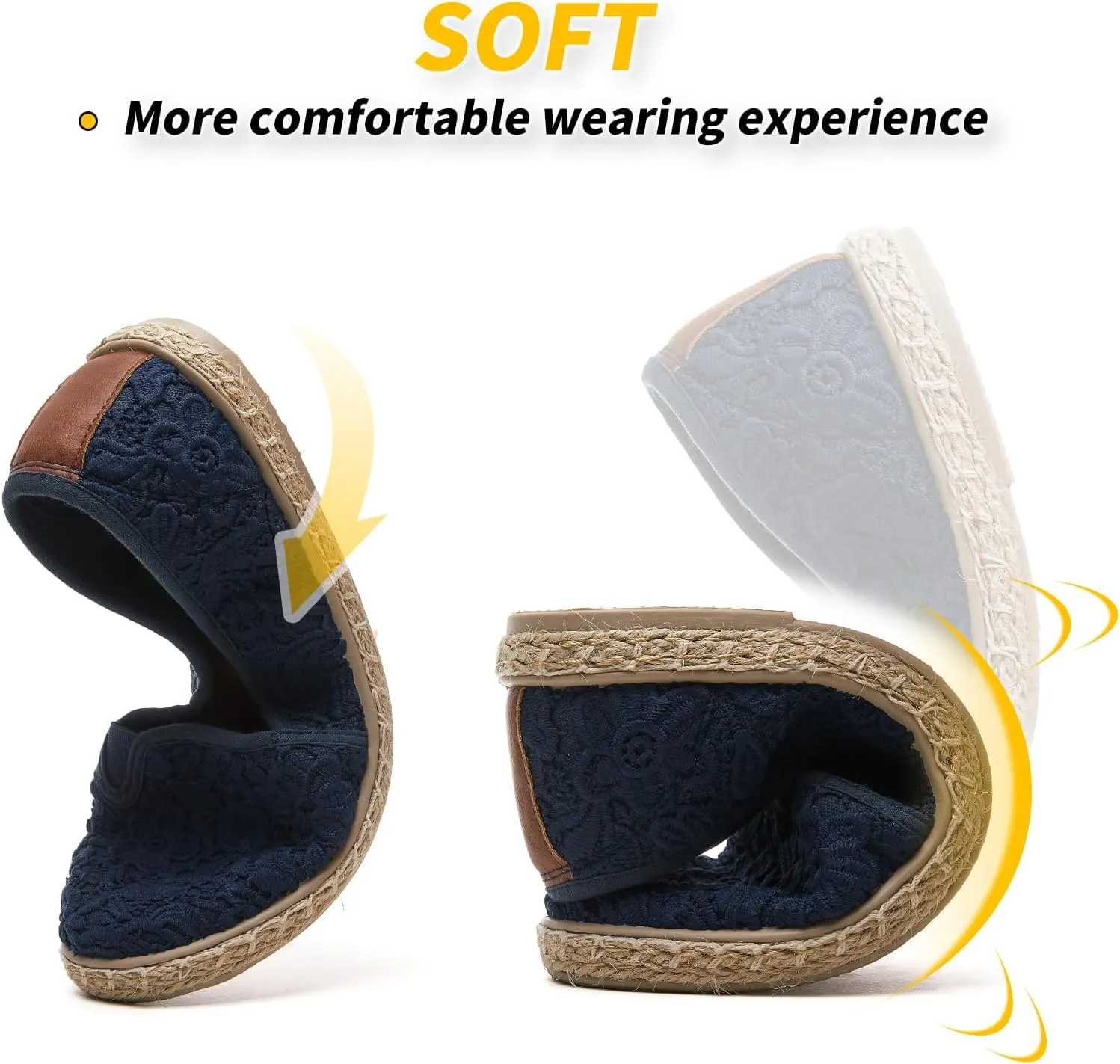 BABUDOG Women's Black Flats with Flower Embroideried,White Lace Ballet Flats,Comfortable Dress Flats