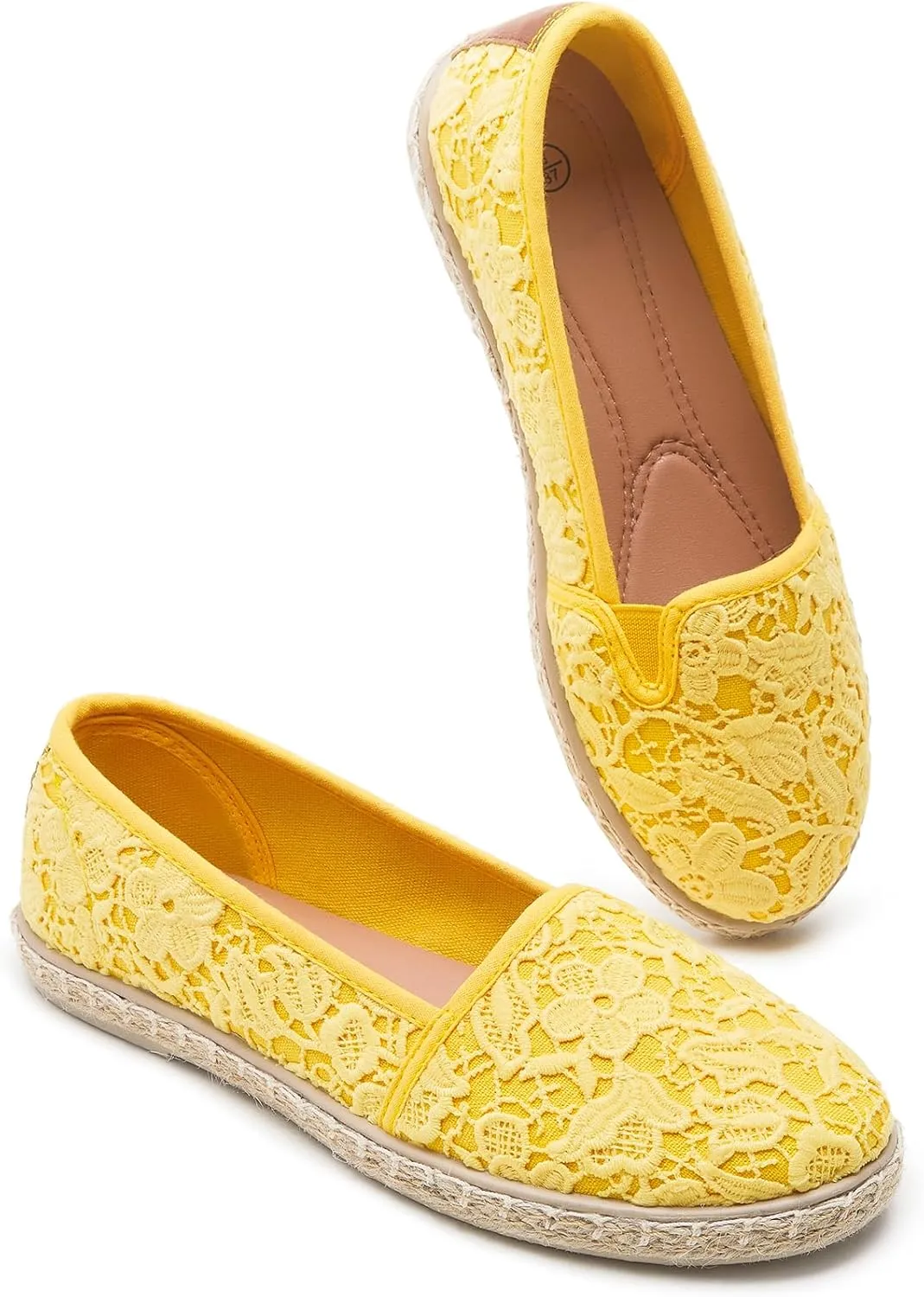 BABUDOG Women's Black Flats with Flower Embroideried,White Lace Ballet Flats,Comfortable Dress Flats